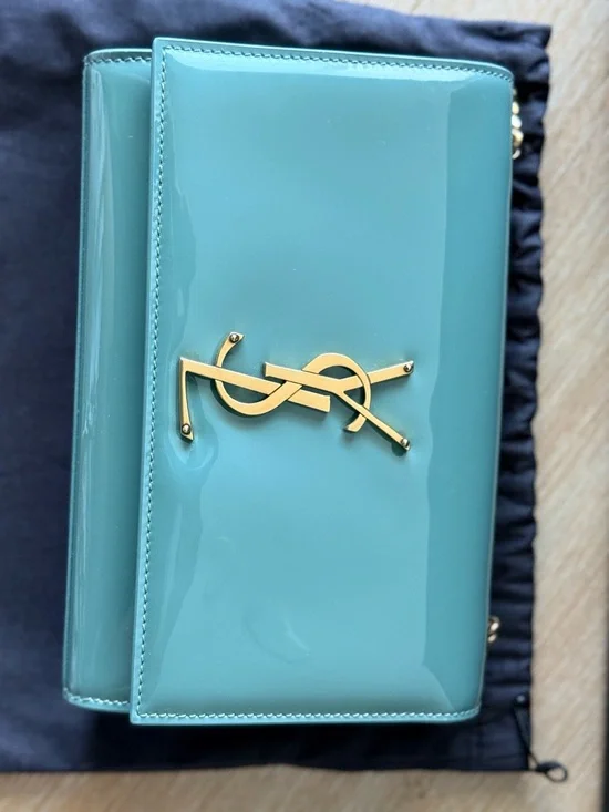 Saint Laurent Mint Green Patent Monogram Crossbody Bag - Picture 9 of 12